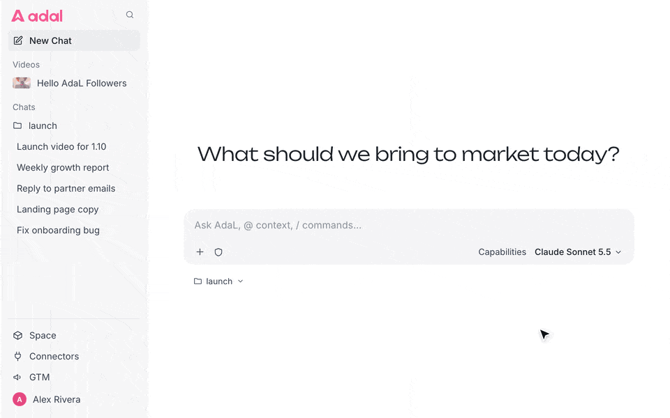 The AdaL model picker with the new chat, video and image models highlighted